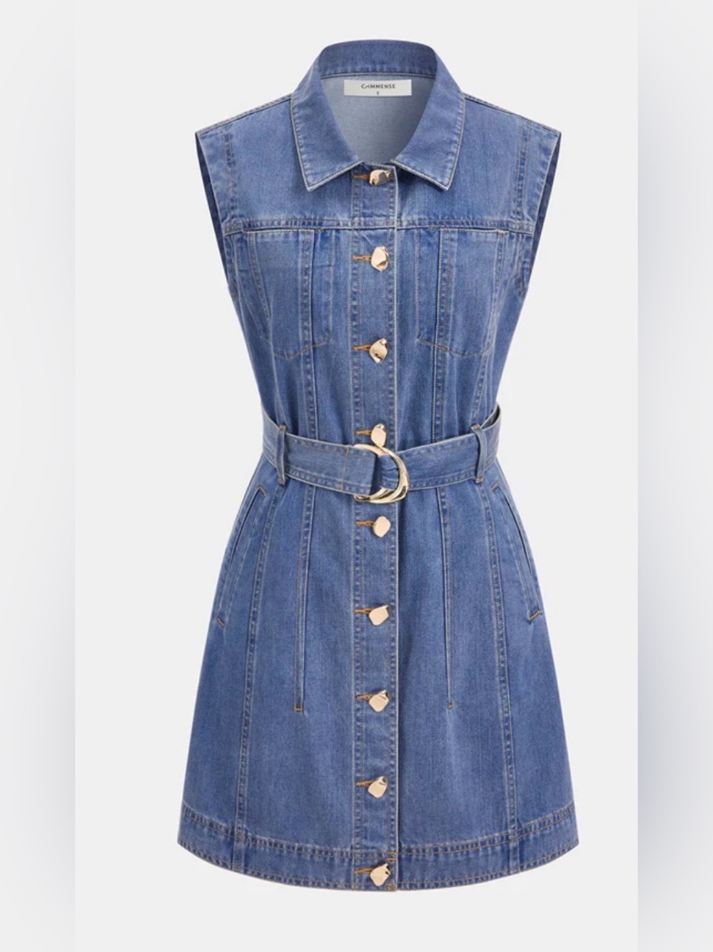 Commense belted denimSleeveless shirt Dress
